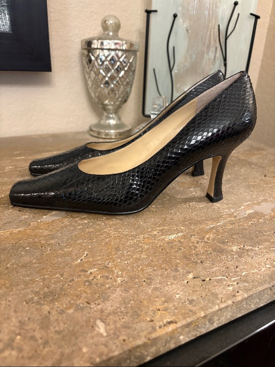 Karen Scott Shoes - Karen Scott Black Faux-Snakeskin Pointed Square-Toe Pumps